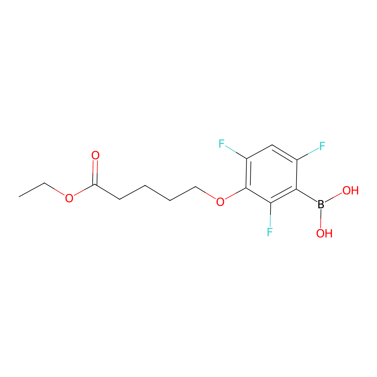 (3-((5-Ethoxy-5-oxopentyl)oxy)-2,4,6-trifluorophenyl)boronic acid molecular structure, CAS 1150114-31-0