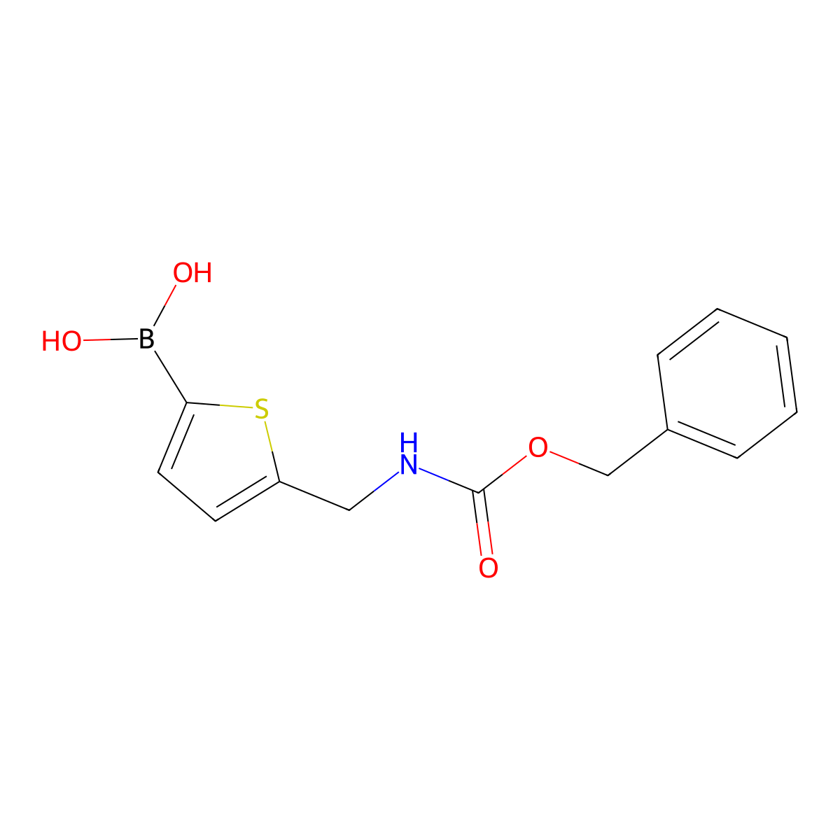 (5-((((Benzyloxy)carbonyl)amino)methyl)thiophen-2-yl)boronic acid molecular structure, CAS 1150114-33-2