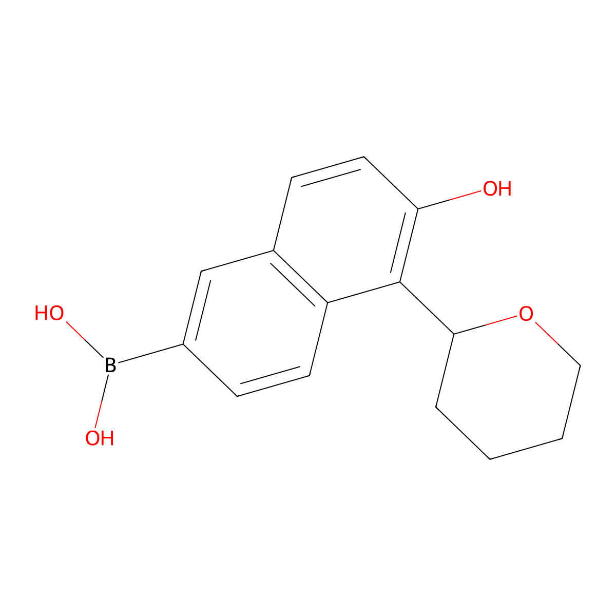 6-Hydroxy-5-(tetrahydropyran-2-yl)naphthalene-2-boronic acid molecular structure, CAS 1150114-57-0
