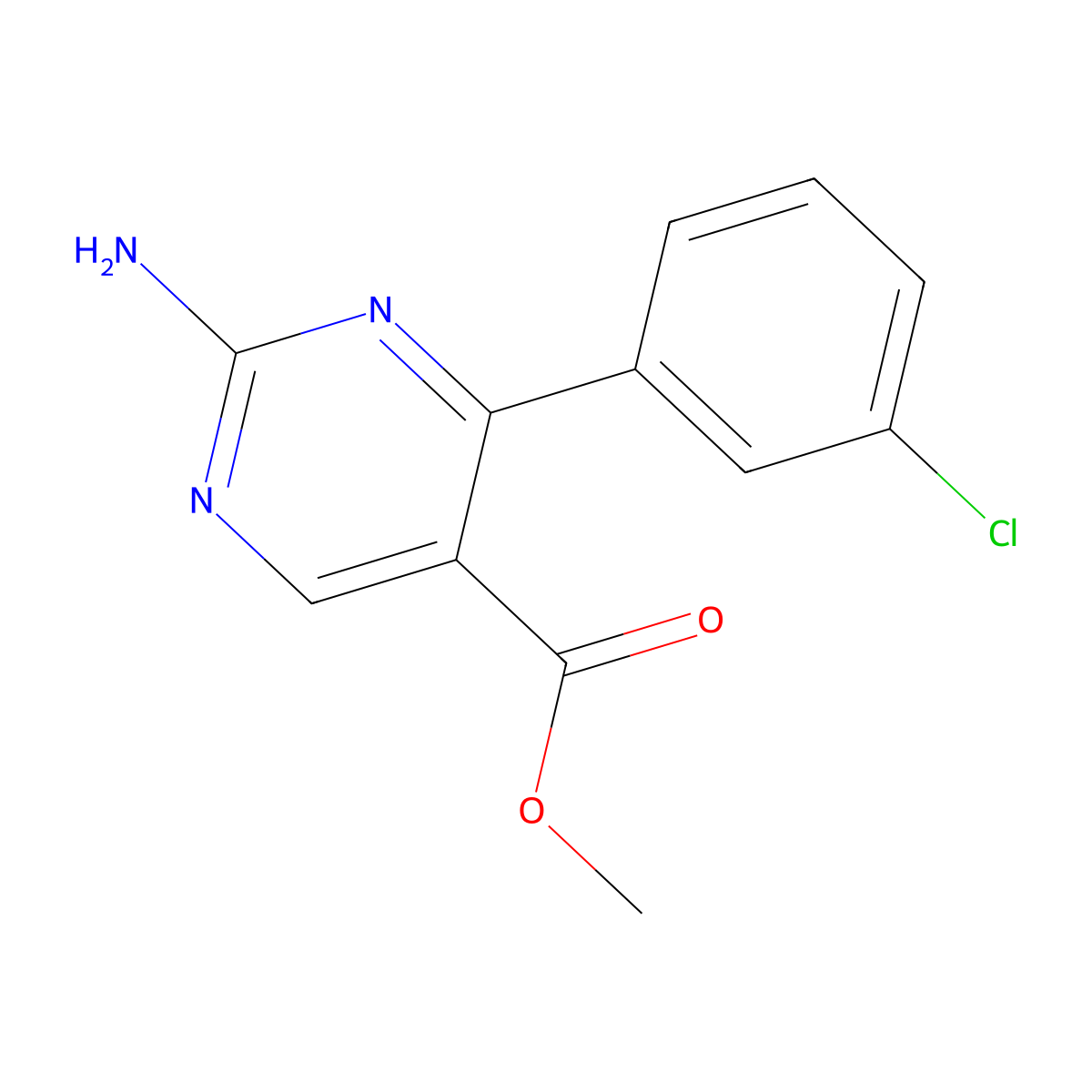 Methyl 2-amino-4-(3-chlorophenyl)pyrimidine-5-carboxylate molecular structure, CAS 1150163-89-5