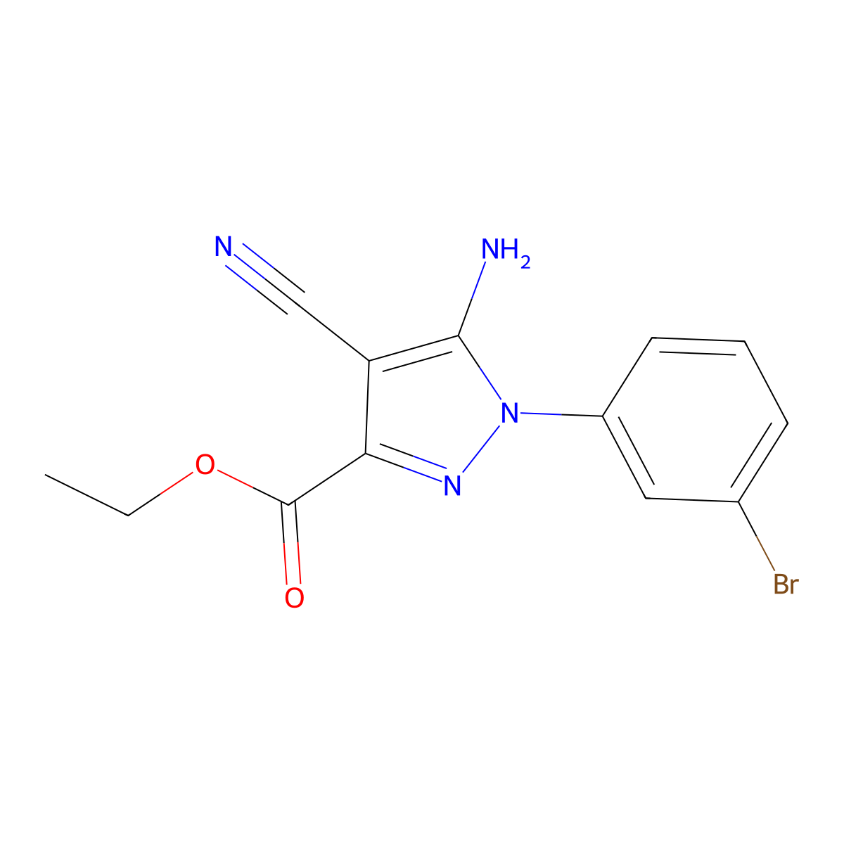 Ethyl 5-amino-1-(3-bromophenyl)-4-cyanopyrazole-3-carboxylate molecular structure, CAS 1150163-94-2