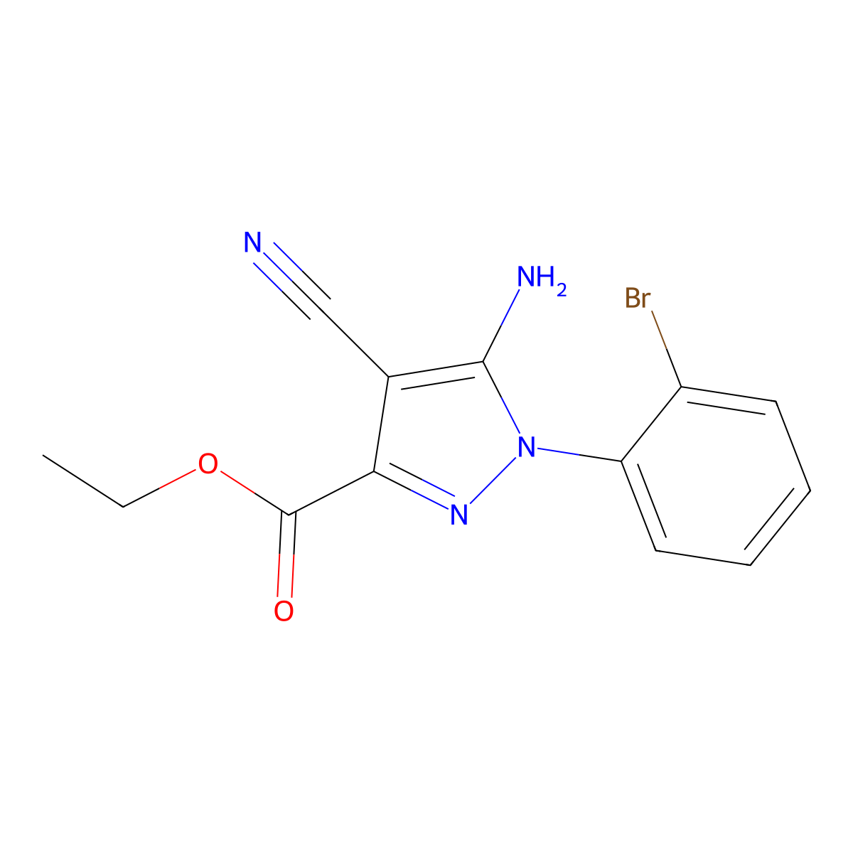 Ethyl 5-amino-1-(2-bromophenyl)-4-cyano-1H-pyrazole-3-carboxylate molecular structure, CAS 1150163-97-5