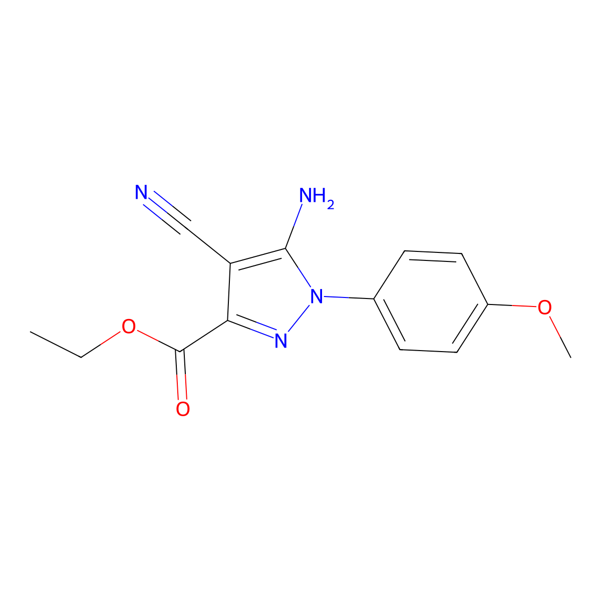 Ethyl 5-amino-4-cyano-1-(4-methoxyphenyl)pyrazole-3-carboxylate molecular structure, CAS 1150164-12-7