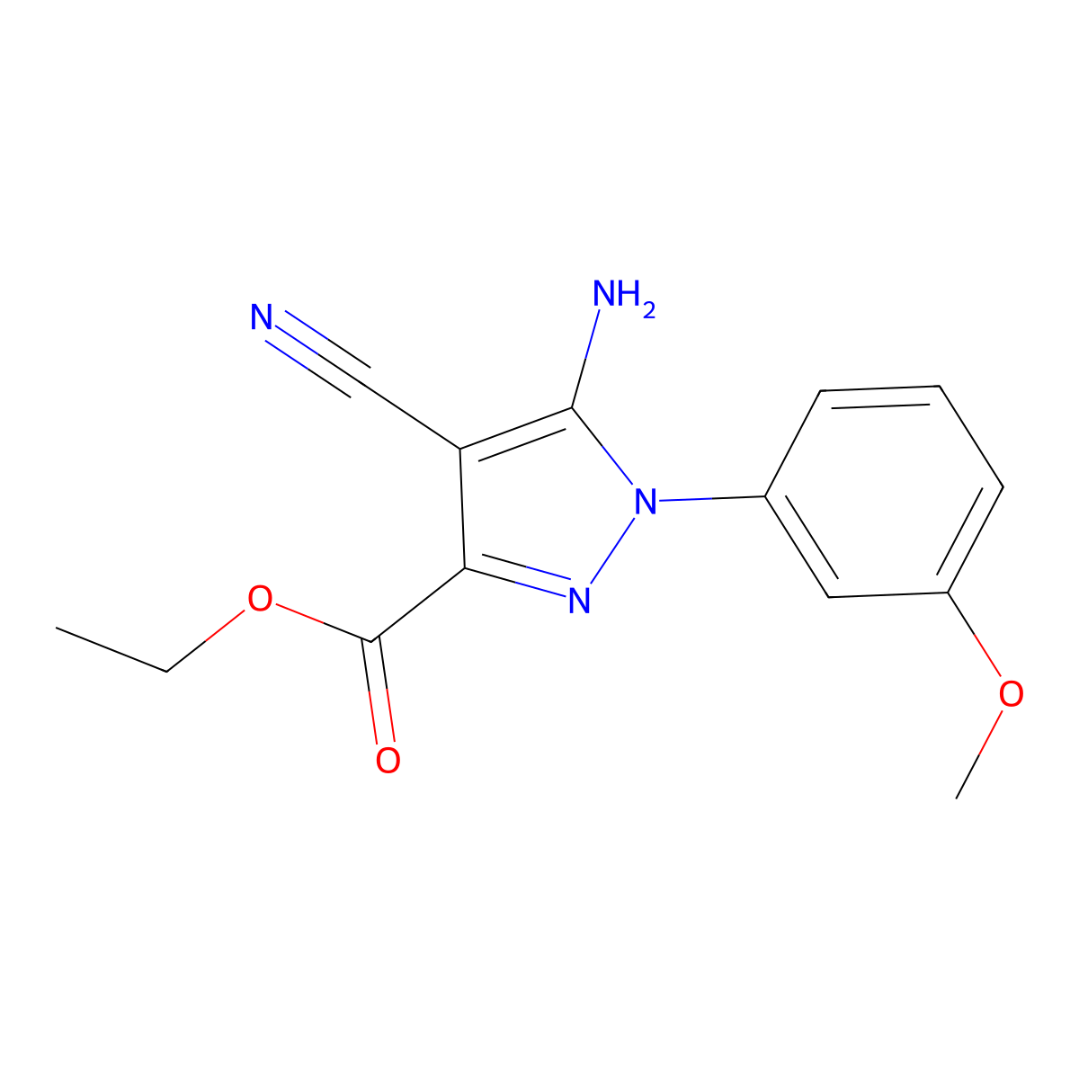 Ethyl 5-amino-4-cyano-1-(3-methoxyphenyl)pyrazole-3-carboxylate molecular structure, CAS 1150164-14-9