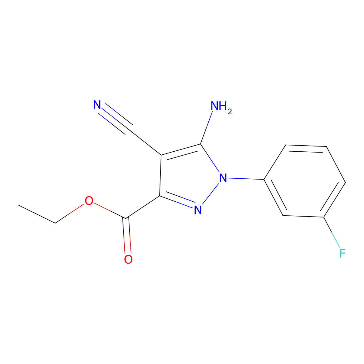 Ethyl 5-amino-4-cyano-1-(3-fluorophenyl)-1H-pyrazole-3-carboxylate molecular structure, CAS 1150164-17-2