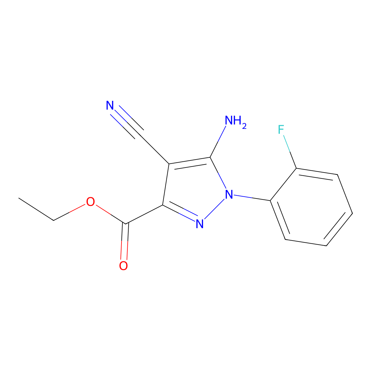 Ethyl 5-amino-4-cyano-1-(2-fluorophenyl)-1H-pyrazole-3-carboxylate molecular structure, CAS 1150164-20-7