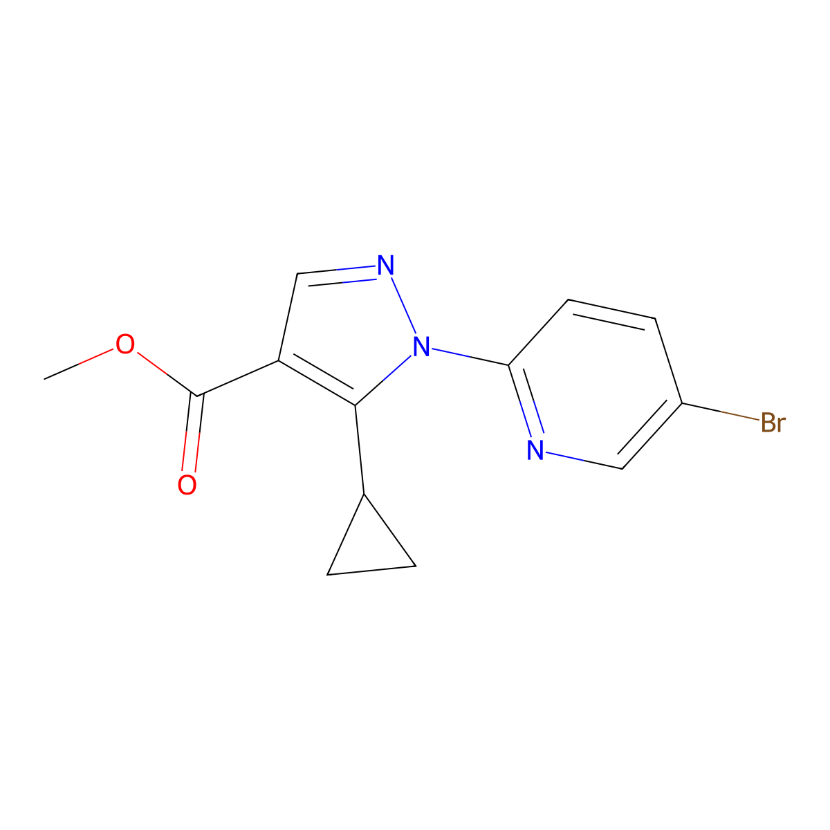 Methyl 1-(5-bromopyridin-2-yl)-5-cyclopropyl-1H-pyrazole-4-carboxylate molecular structure, CAS 1150164-26-3