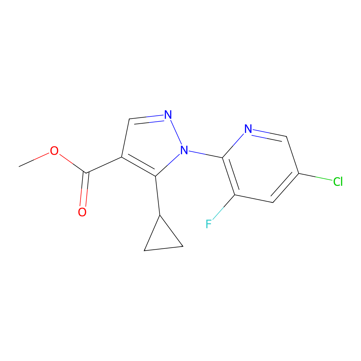Methyl 1-(5-chloro-3-fluoropyridin-2-yl)-5-cyclopropyl-1H-pyrazole-4-carboxylate molecular structure, CAS 1150164-42-3