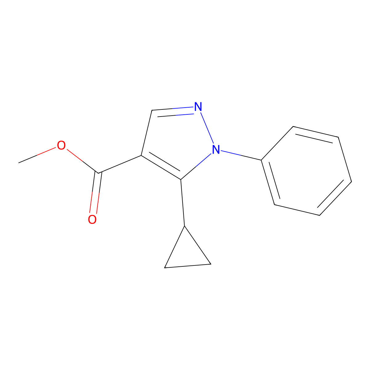 Methyl 5-cyclopropyl-1-phenyl-1H-pyrazole-4-carboxylate molecular structure, CAS 1150164-48-9