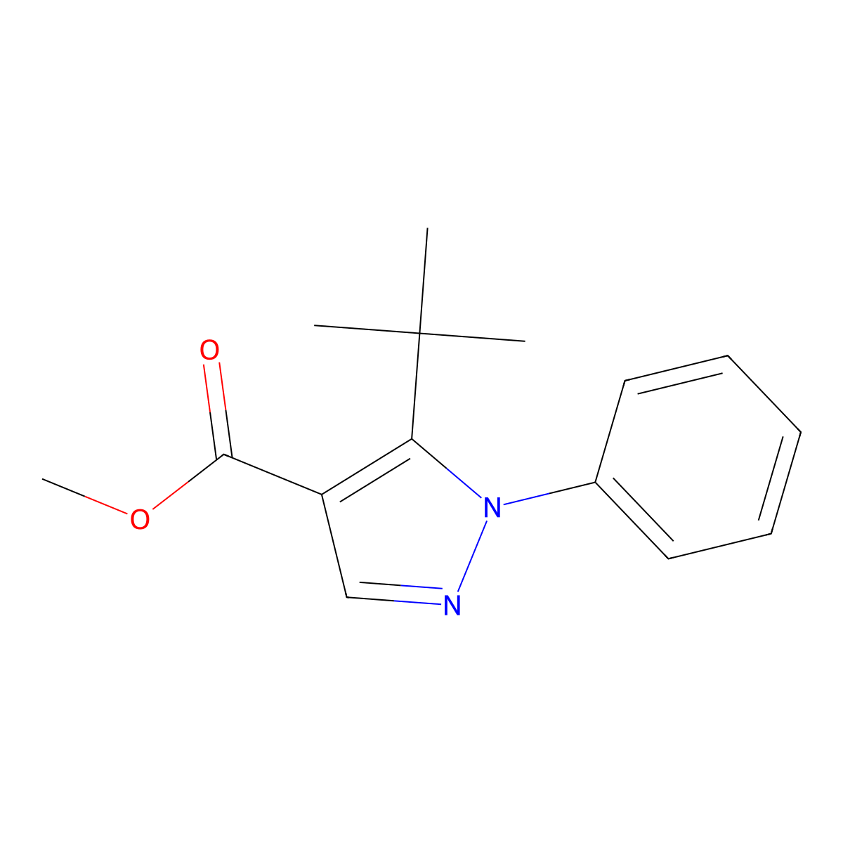 Methyl 5-t-butyl-1-phenyl-1H-pyrazole-4-carboxylate molecular structure, CAS 1150164-50-3