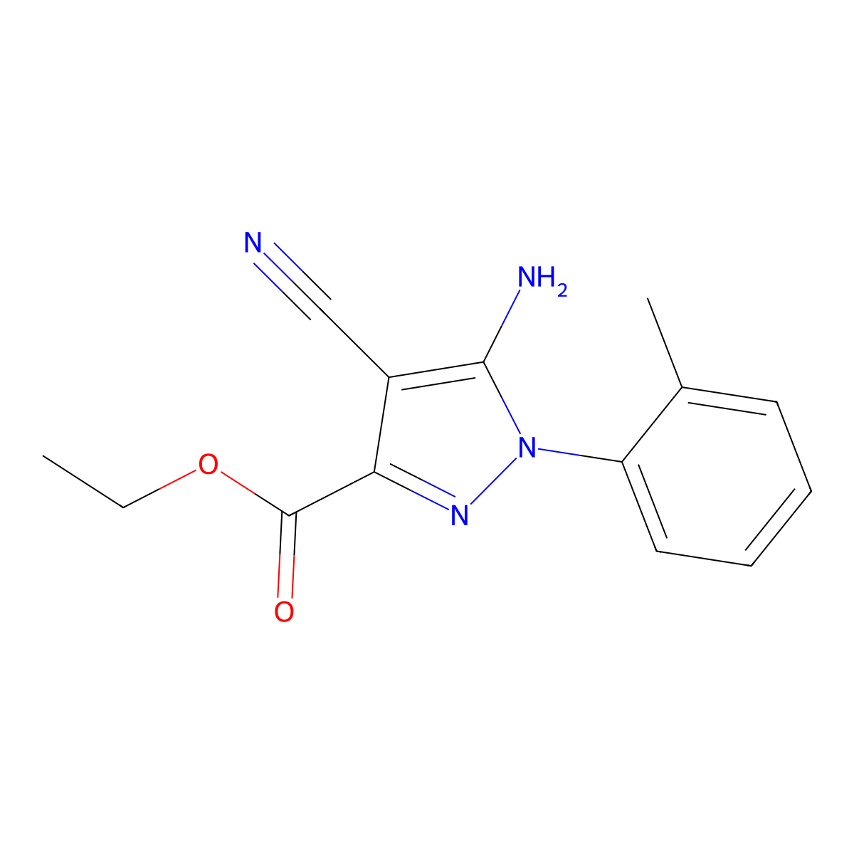 Ethyl 5-amino-4-cyano-1-o-tolylpyrazole-3-carboxylate molecular structure, CAS 1150164-68-3