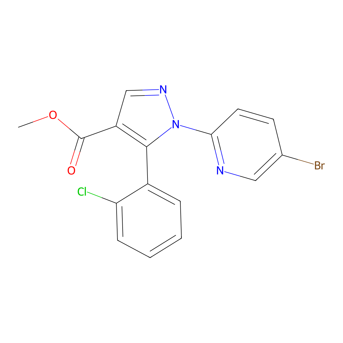 Methyl 1-(5-bromopyridin-2-yl)-5-(2-chlorophenyl)pyrazole-4-carboxylate molecular structure, CAS 1150164-70-7