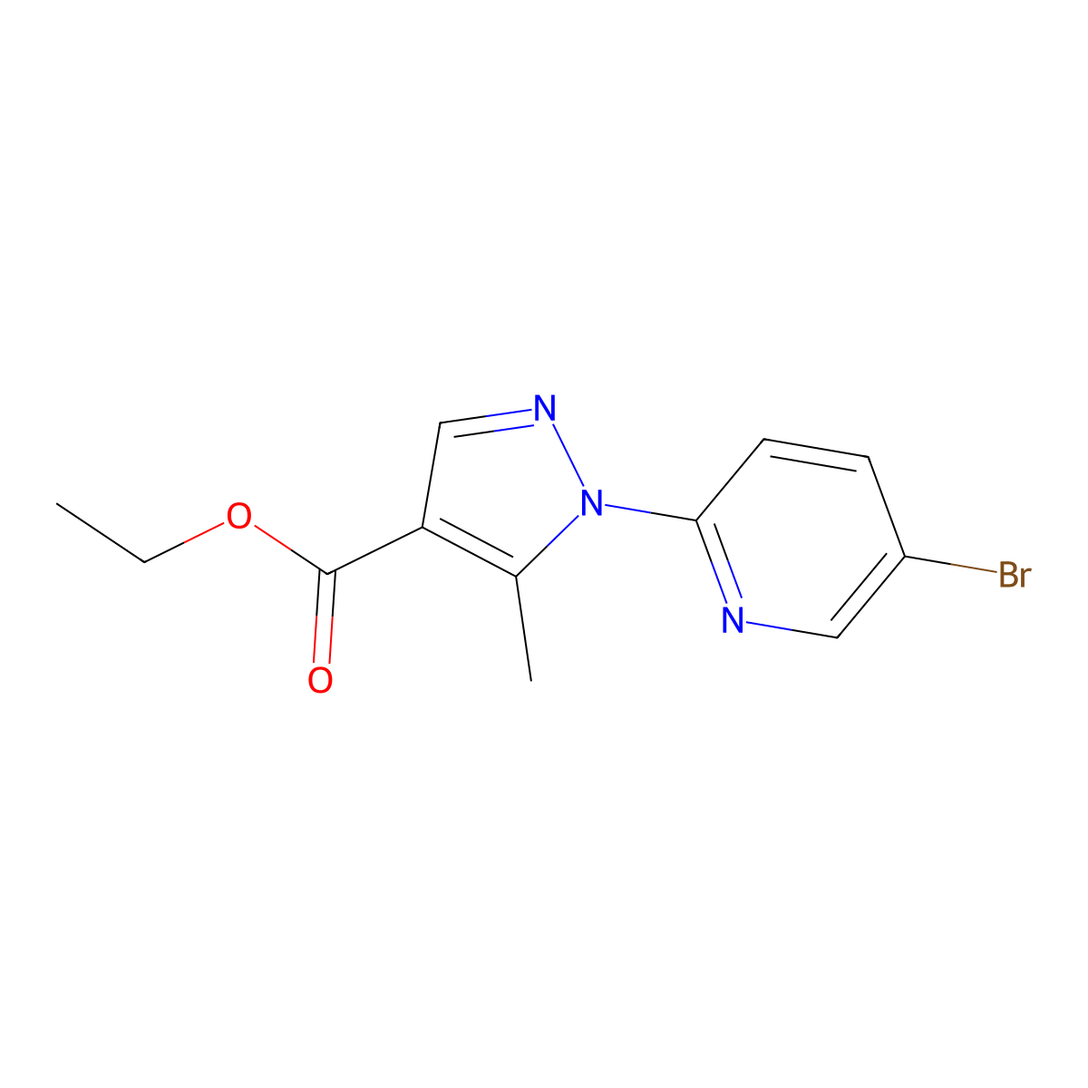 Ethyl 1-(5-bromopyridin-2-yl)-5-methylpyrazole-4-carboxylate molecular structure, CAS 1150164-72-9