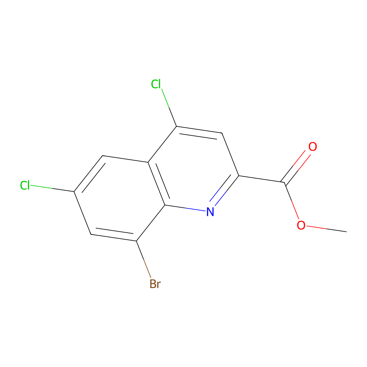 Methyl 8-bromo-4,6-dichloroquinoline-2-carboxylate molecular structure, CAS 1150164-76-3