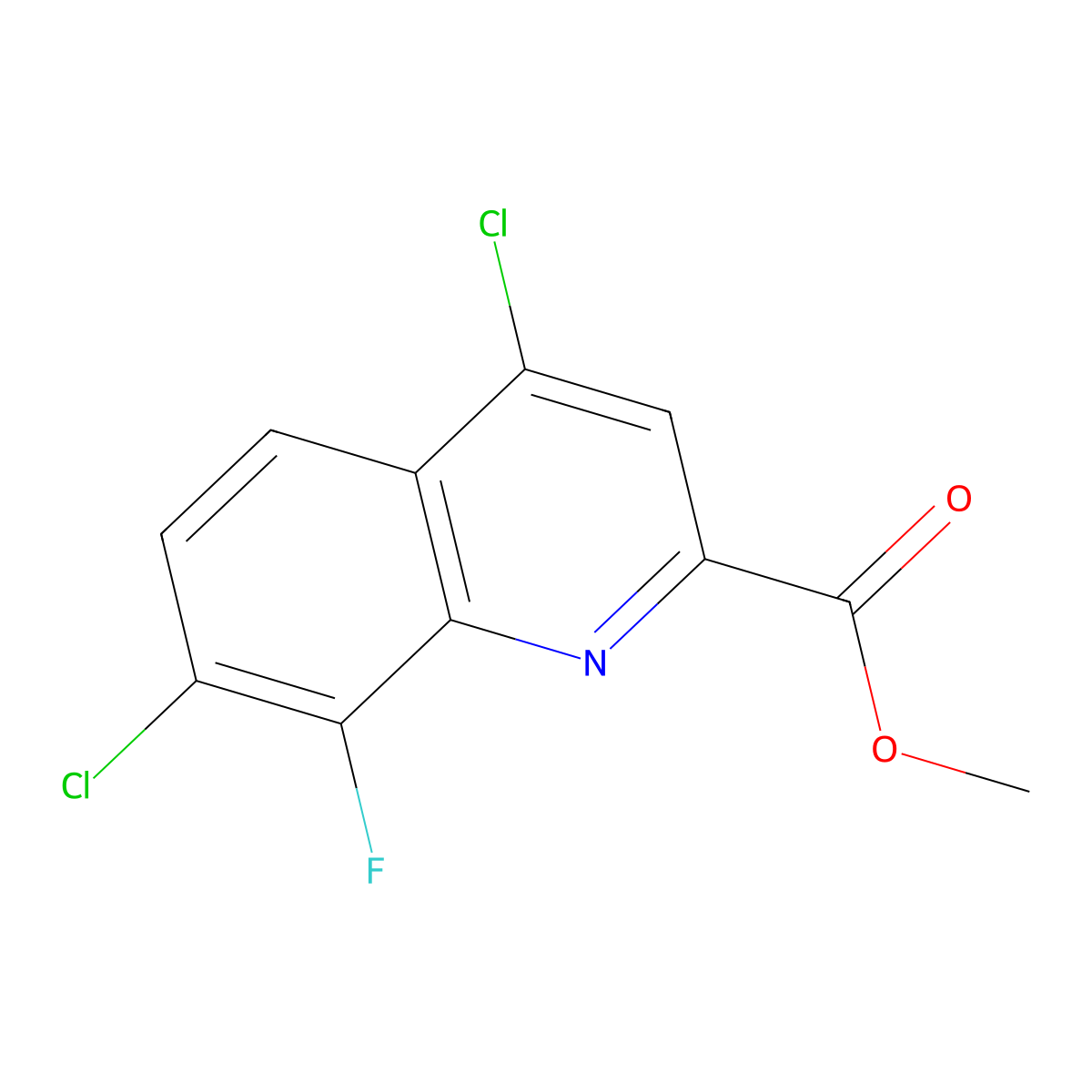 Methyl 4,7-dichloro-8-fluoroquinoline-2-carboxylate molecular structure, CAS 1150164-82-1