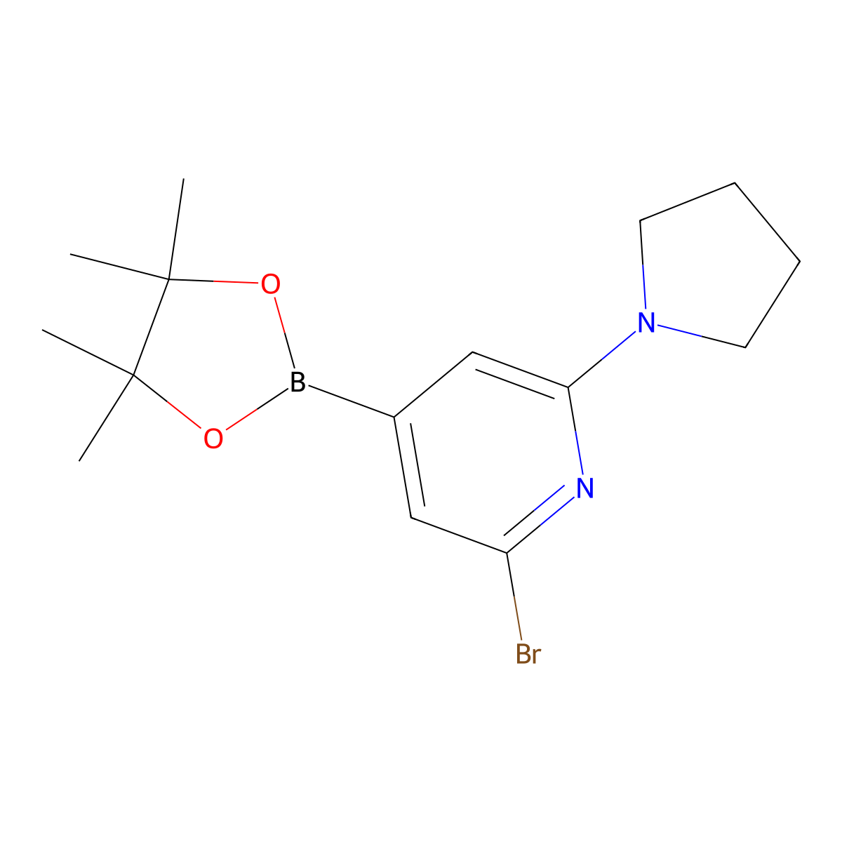2-Bromo-6-(pyrrolidin-1-yl)-4-(4,4,5,5-tetramethyl-1,3,2-dioxaborolan-2-yl)pyridine molecular structure, CAS 1150271-64-9