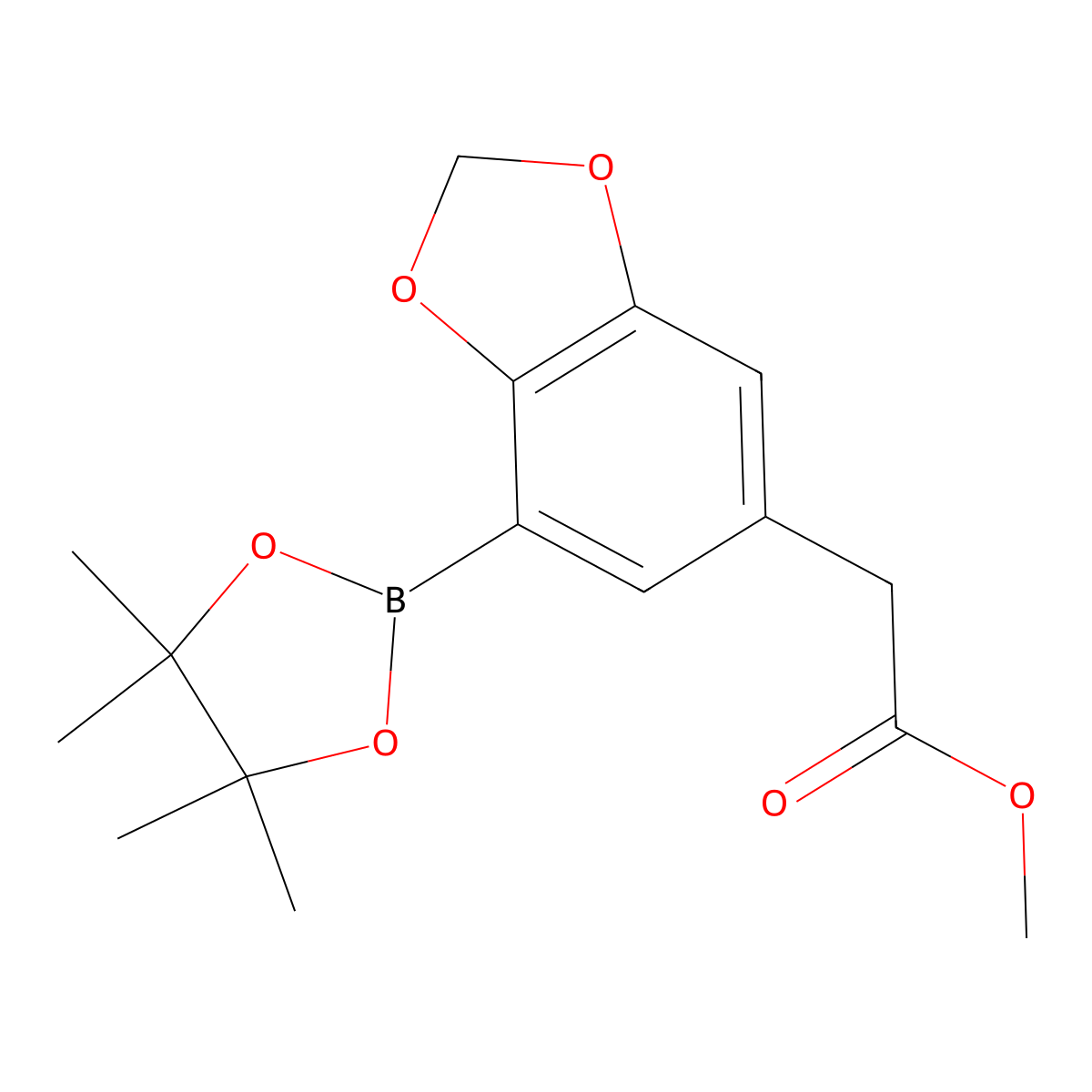 Methyl 2-(7-(4,4,5,5-tetramethyl-1,3,2-dioxaborolan-2-yl)benzo[d][1,3]dioxol-5-yl)acetate molecular structure, CAS 1150271-68-3