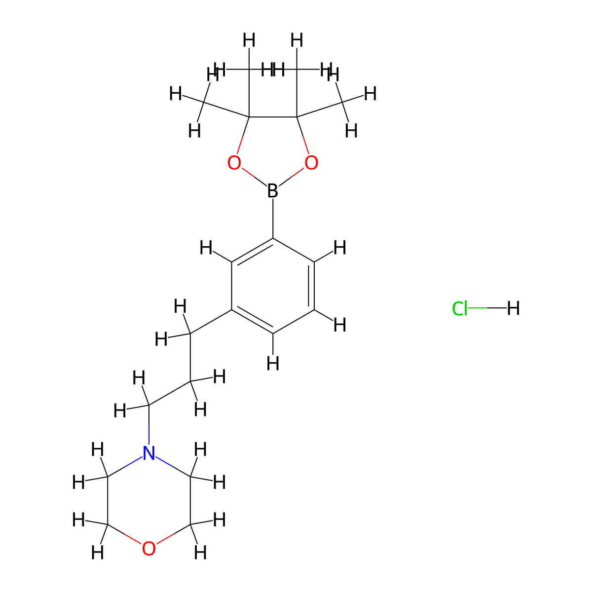 4-(3-(3-(4,4,5,5-Tetramethyl-1,3,2-dioxaborolan-2-yl)phenyl)propyl)morpholine hydrochloride molecular structure, CAS 1150271-72-9
