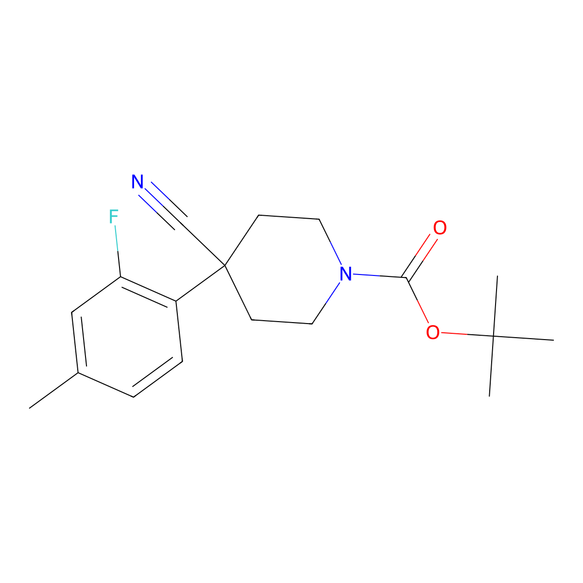 tert-Butyl 4-cyano-4-(2-fluoro-4-methylphenyl)piperidine-1-carboxylate molecular structure, CAS 1150315-87-9