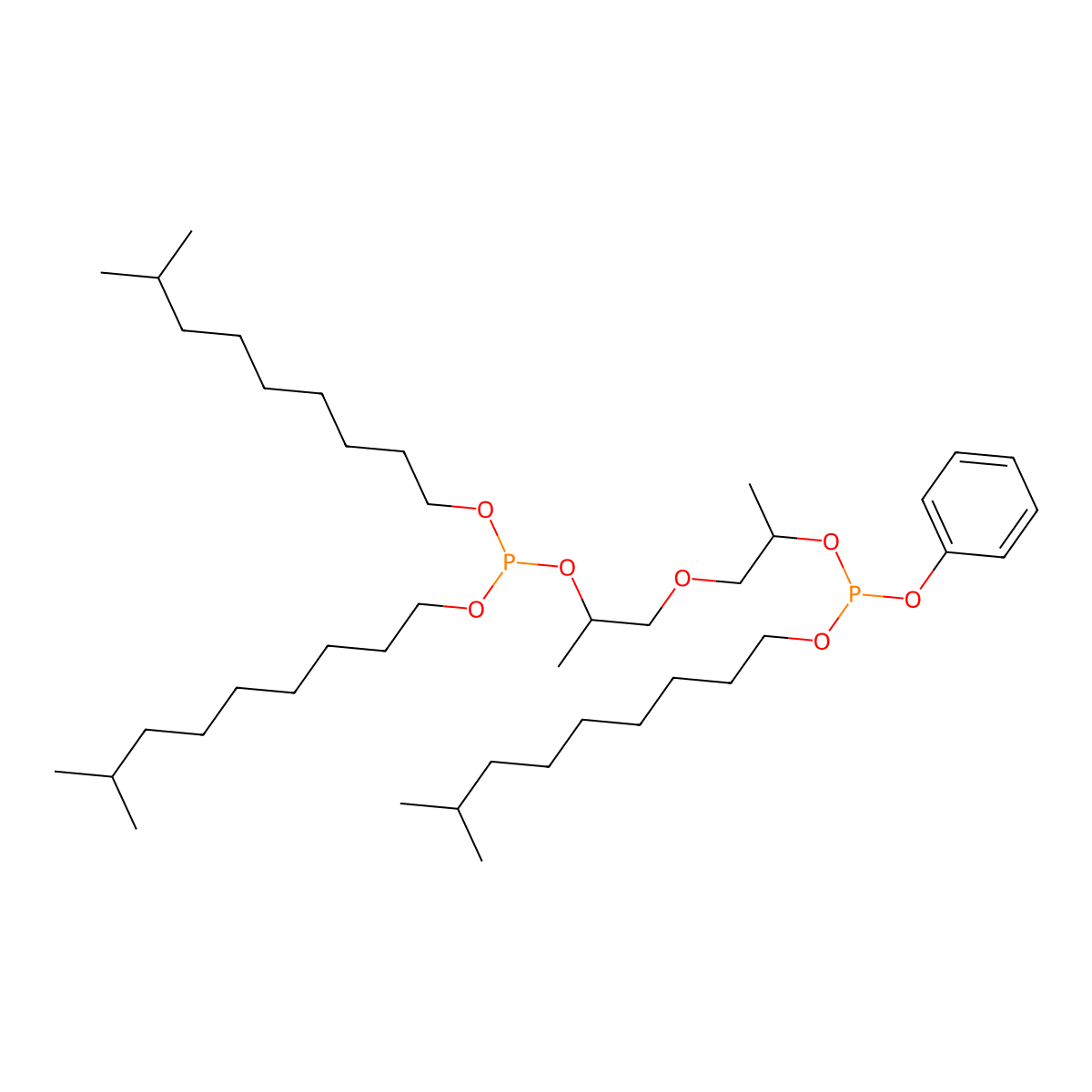 Phosphorous acid, 2-(2-((bis(isodecyloxy)phosphino)oxy)propoxy)-1-methylethyl isodecyl phenyl ester molecular structure, CAS 115035-49-9