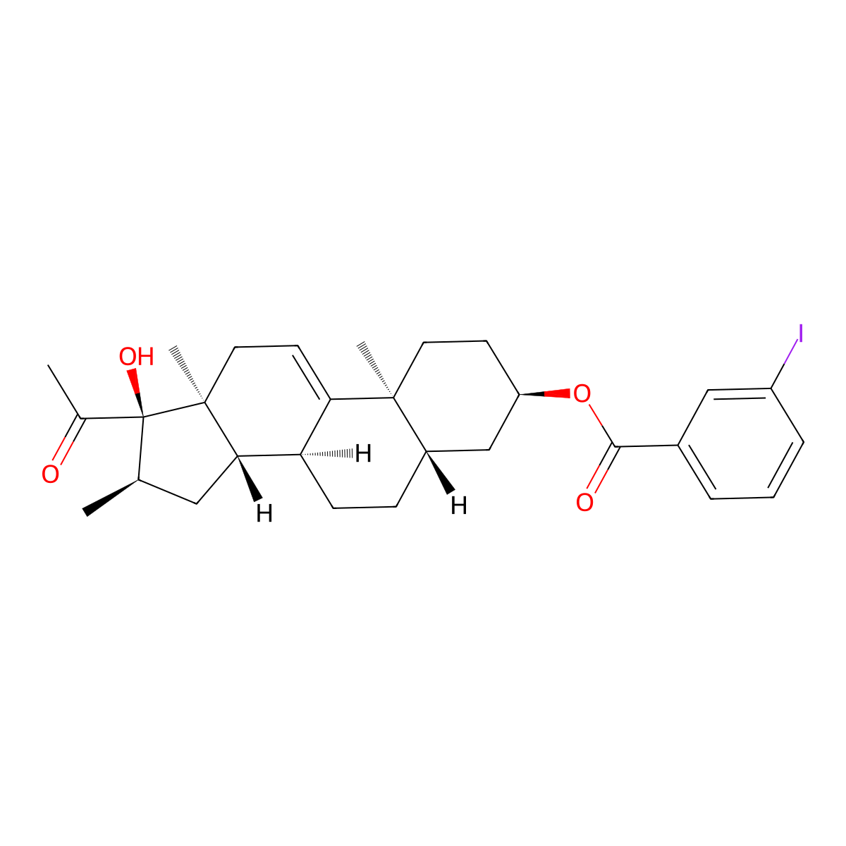 [(3R,5S,8S,10S,13S,14S,16R,17R)-17-acetyl-17-hydroxy-10,13,16-trimethyl-1,2,3,4,5,6,7,8,12,14,15,16-dodecahydrocyclopenta[a]phenanthren-3-yl] 3-iodobenzoate molecular structure, CAS 115040-11-4