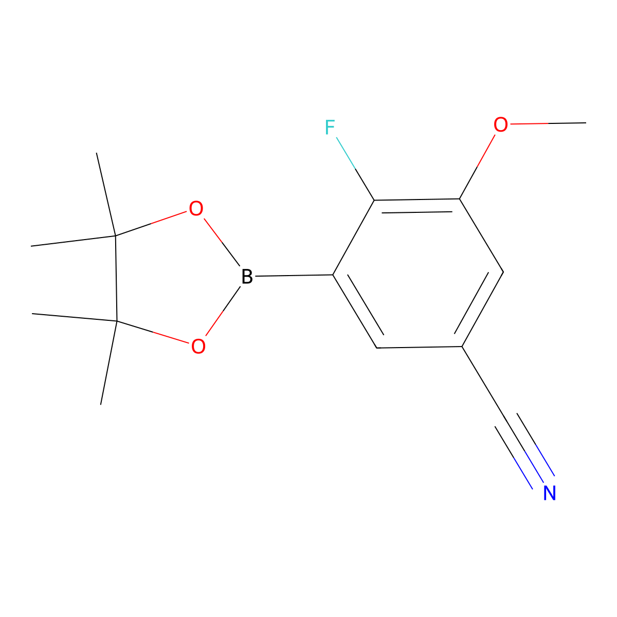 4-Fluoro-3-methoxy-5-(4,4,5,5-tetramethyl-1,3,2-dioxaborolan-2-yl)benzonitrile molecular structure, CAS 1150561-55-9