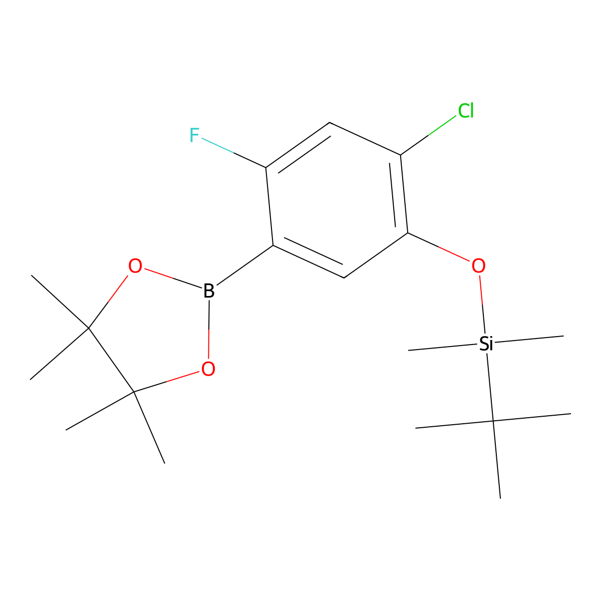 tert-Butyl(2-chloro-4-fluoro-5-(4,4,5,5-tetramethyl-1,3,2-dioxaborolan-2-yl)phenoxy)dimethylsilane molecular structure, CAS 1150561-59-3