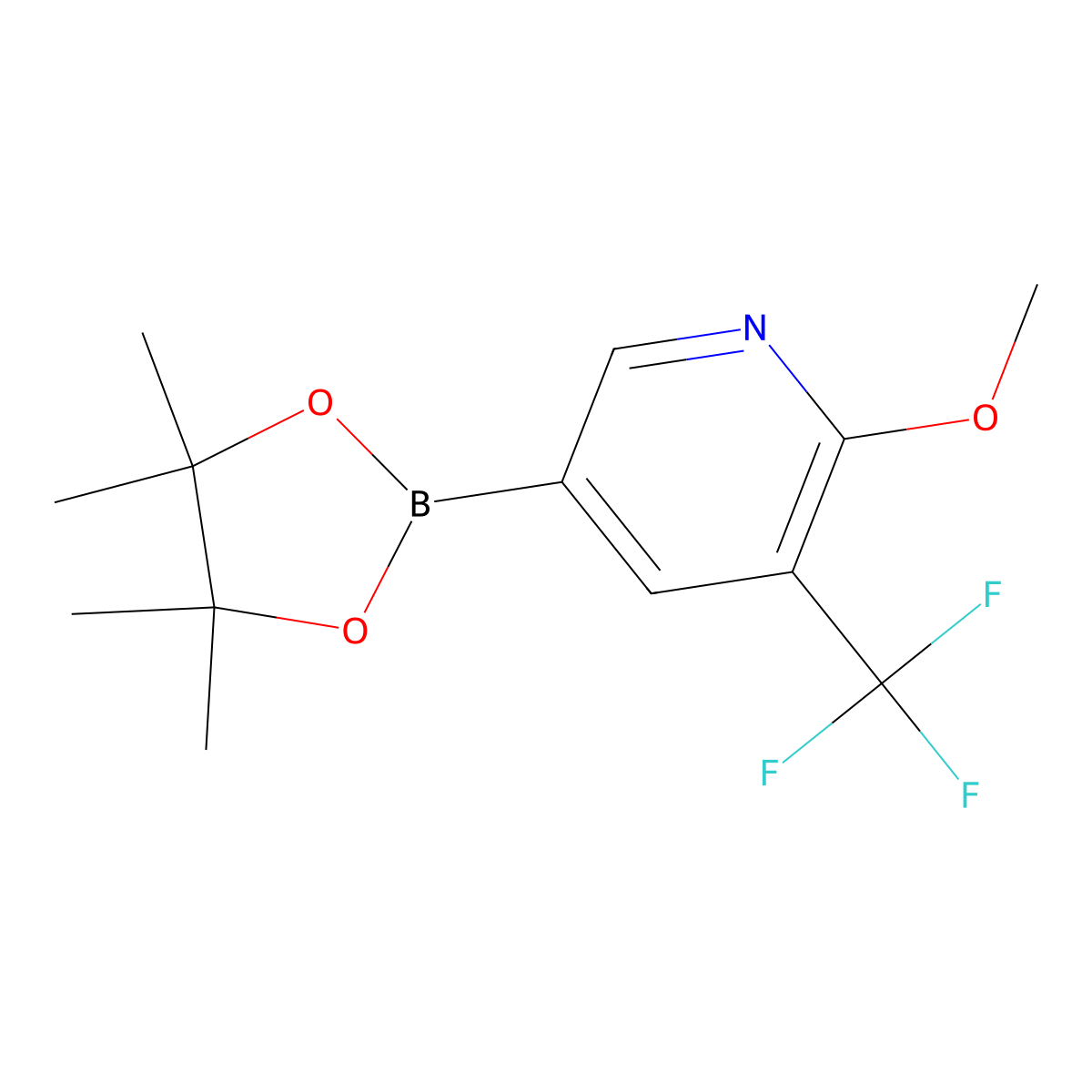 2-Methoxy-5-(4,4,5,5-tetramethyl-1,3,2-dioxaborolan-2-yl)-3-(trifluoromethyl)pyridine molecular structure, CAS 1150561-61-7