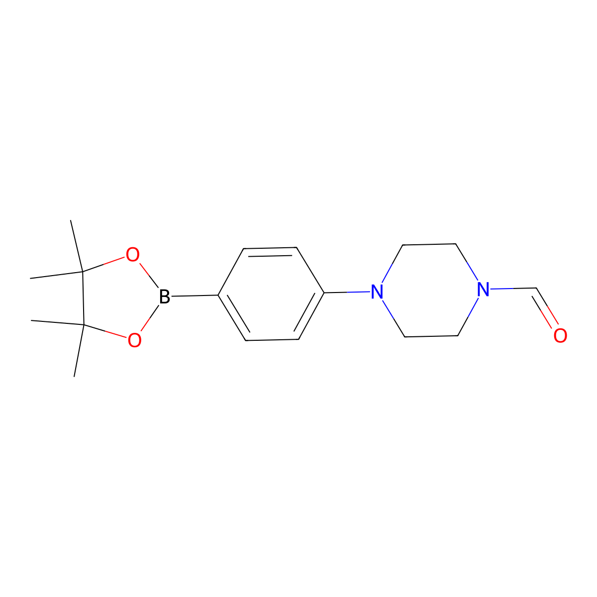 4-(4-(4,4,5,5-Tetramethyl-1,3,2-dioxaborolan-2-yl)phenyl)piperazine-1-carbaldehyde molecular structure, CAS 1150561-69-5
