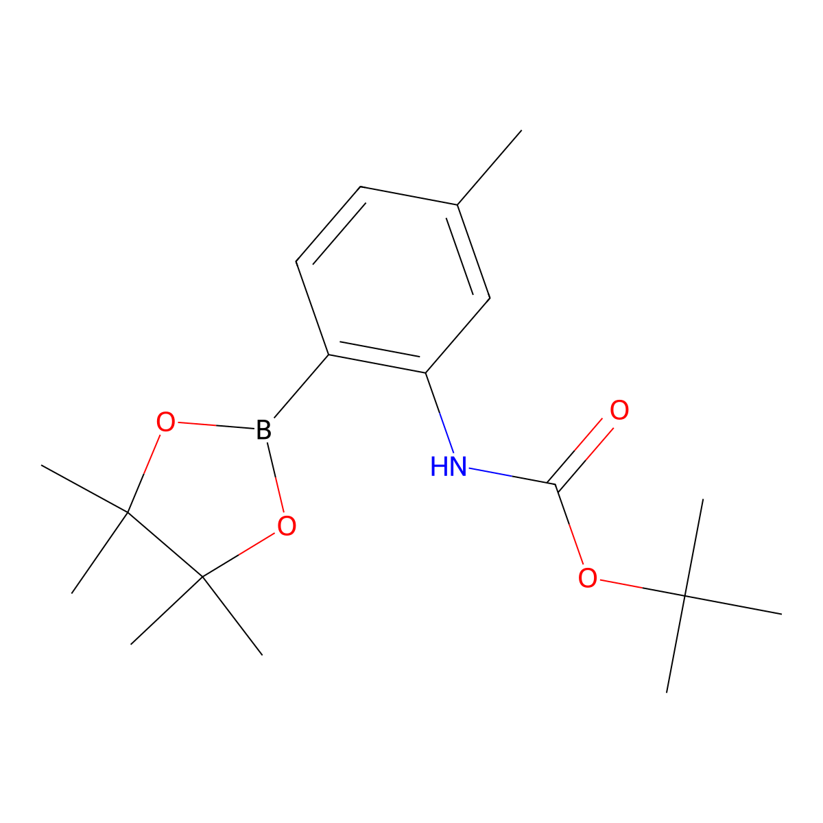 tert-Butyl (5-methyl-2-(4,4,5,5-tetramethyl-1,3,2-dioxaborolan-2-yl)phenyl)carbamate molecular structure, CAS 1150561-75-3