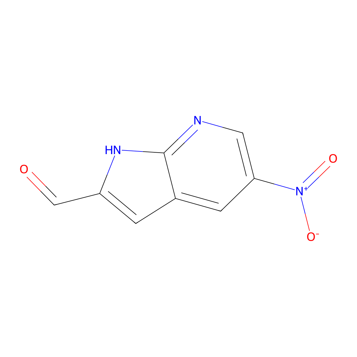 5-nitro-1H-pyrrolo[2,3-b]pyridine-2-carbaldehyde molecular structure, CAS 1150617-96-1