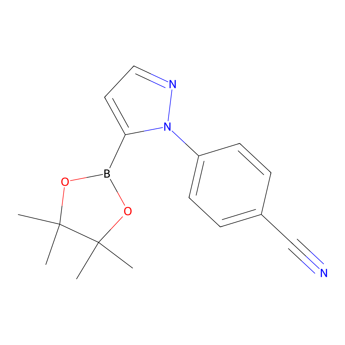 4-(5-(4,4,5,5-Tetramethyl-1,3,2-dioxaborolan-2-yl)-1H-pyrazol-1-yl)benzonitrile molecular structure, CAS 1150620-53-3