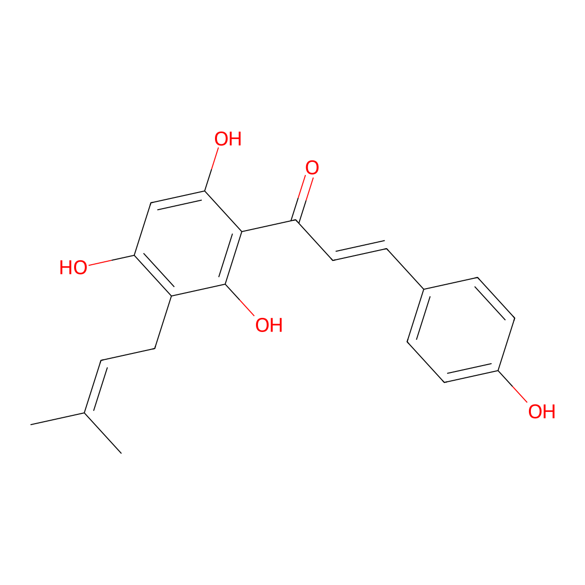 Desmethylxanthohumol molecular structure, CAS 115063-39-3