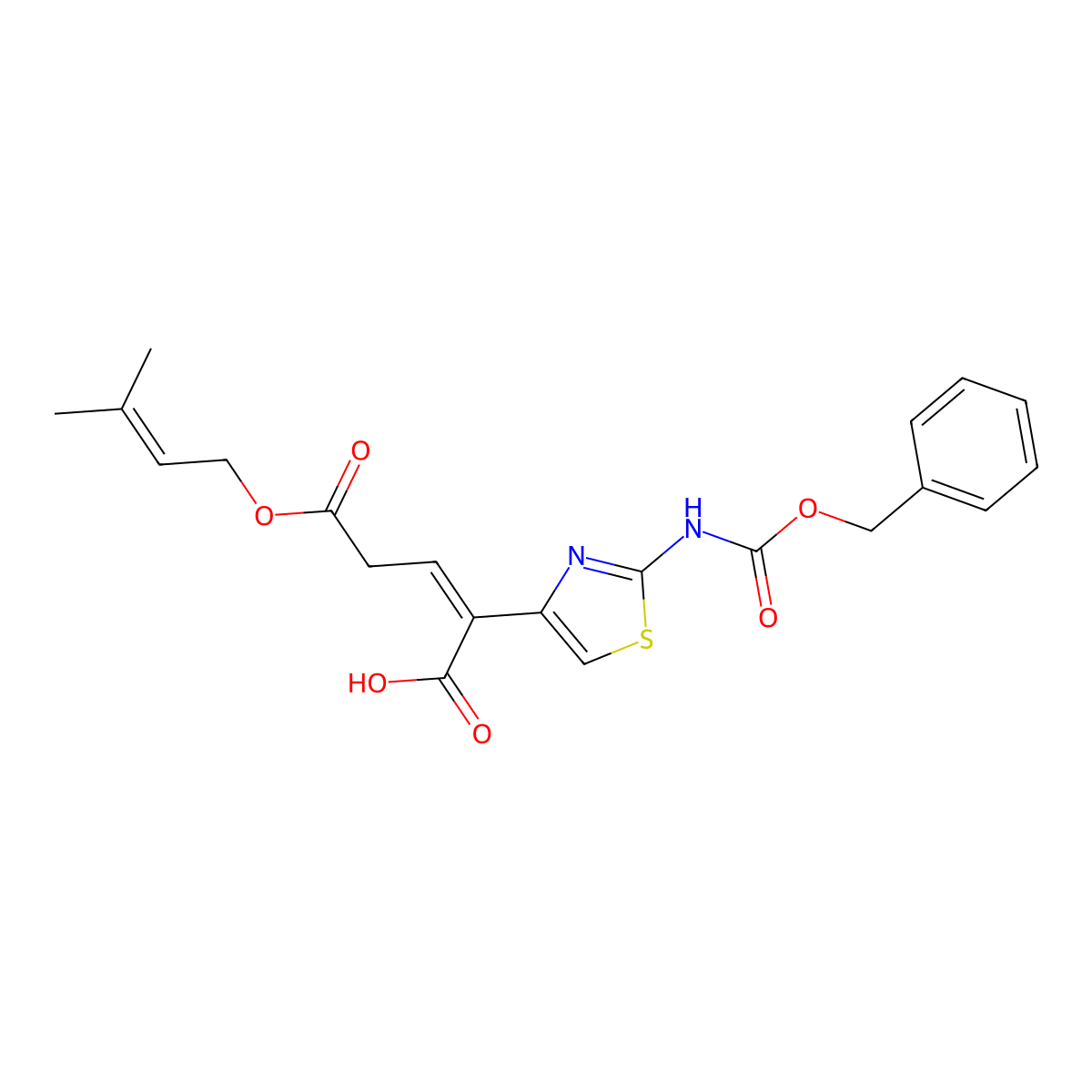 2-(2-(((Benzyloxy)carbonyl)amino)thiazol-4-yl)-5-((3-methylbut-2-en-1-yl)oxy)-5-oxopent-2-enoic acid molecular structure, CAS 115065-79-7
