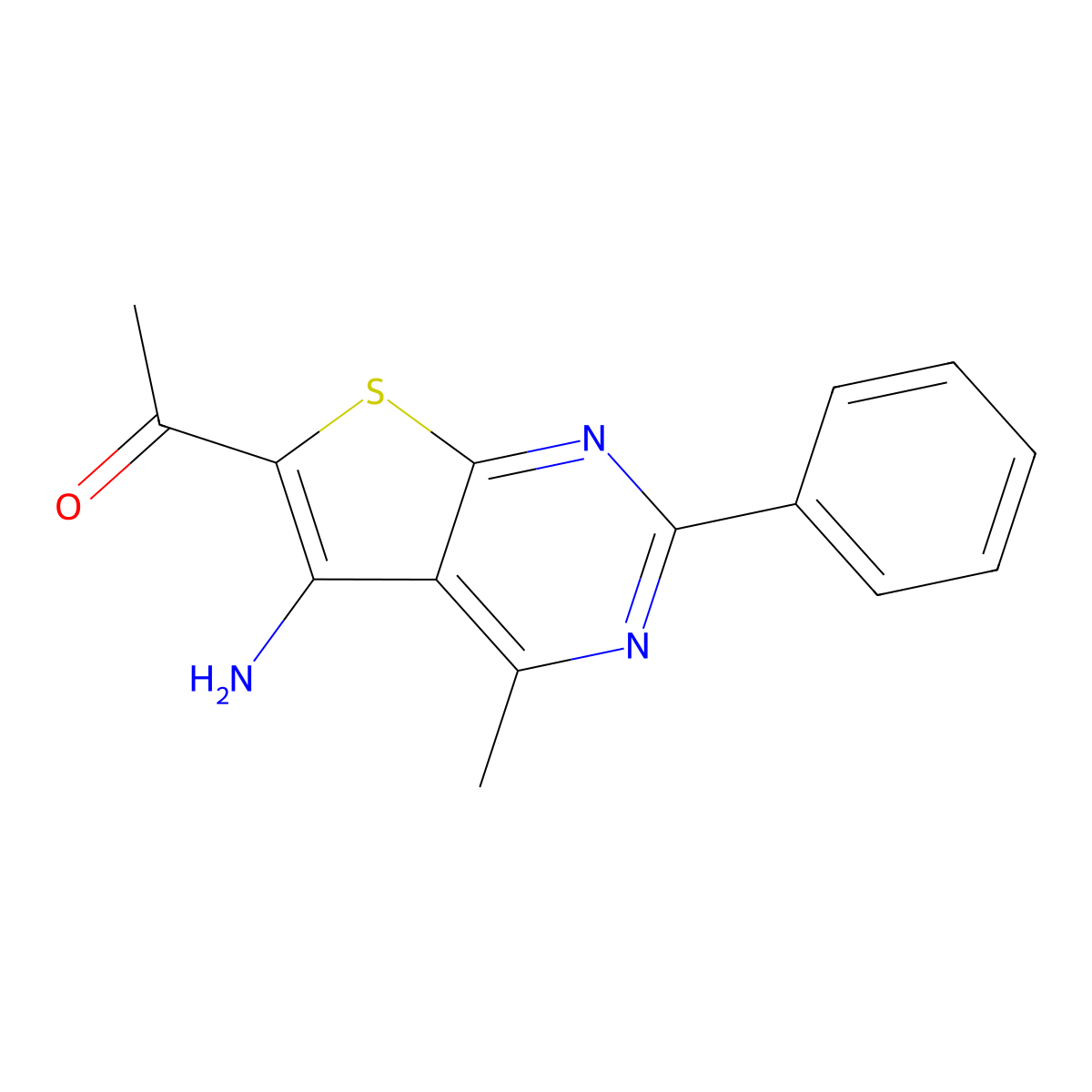 1-(5-Amino-4-methyl-2-phenylthieno[2,3-d]pyrimidin-6-yl)ethanone molecular structure, CAS 115073-27-3
