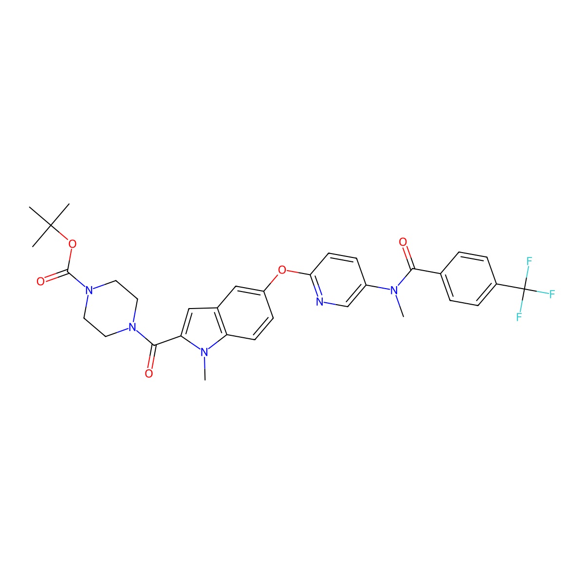 N-[6-[[2-(4-Boc-piperazine-1-carbonyl)-1-methyl-5-indolyl]oxy]-3-pyridyl]-N-methyl-4-(trifluoromethyl)benzamide molecular structure, CAS 1150745-48-4
