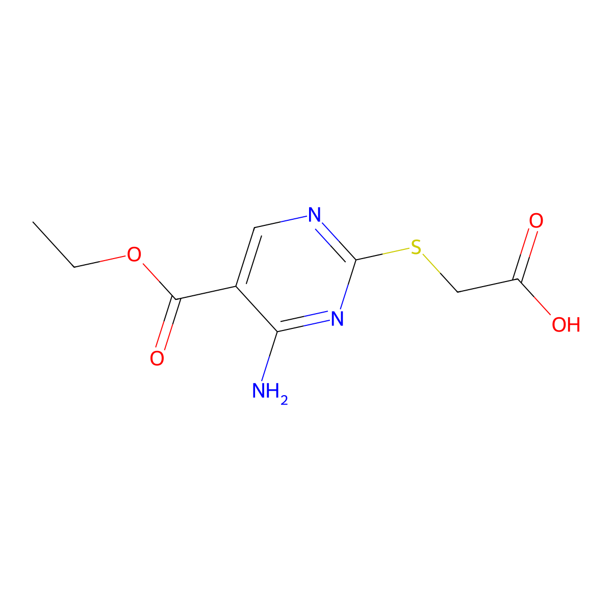 {[4-Amino-5-(ethoxycarbonyl)pyrimidin-2-yl]thio}acetic acid molecular structure, CAS 115102-54-0