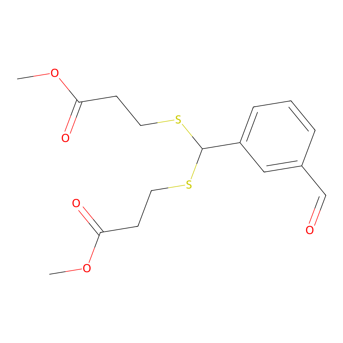 Dimethyl 3,3'-(((3-formylphenyl)methylene)bis(sulfanediyl))dipropanoate molecular structure, CAS 115104-22-8