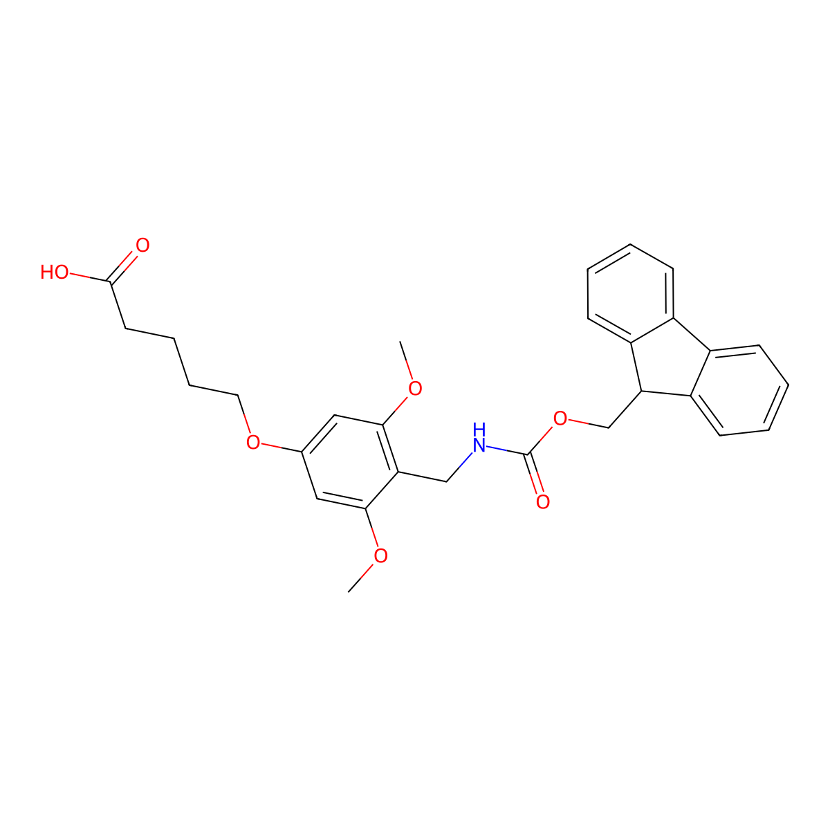 5-(4-(9-Fluorenylmethyloxycarbonyl)aminomethyl-3,5-dimethoxyphenoxy)valeric acid molecular structure, CAS 115109-65-4