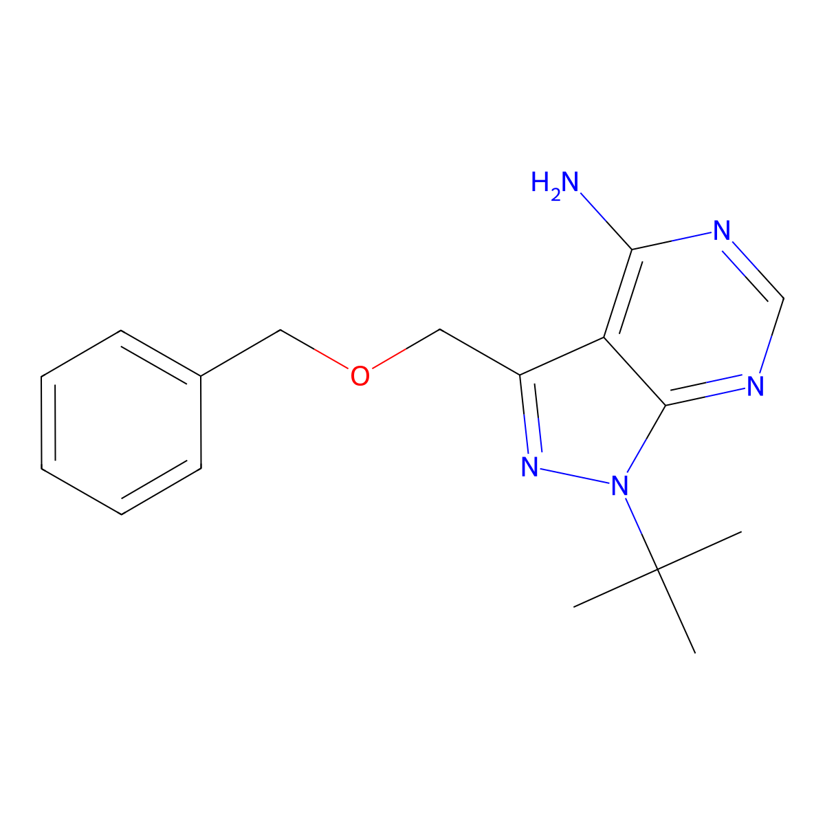 3-(Benzyloxymethyl)-1-tert-butyl-1H-pyrazolo[3,4-d]pyrimidin-4-amine molecular structure, CAS 1151649-92-1