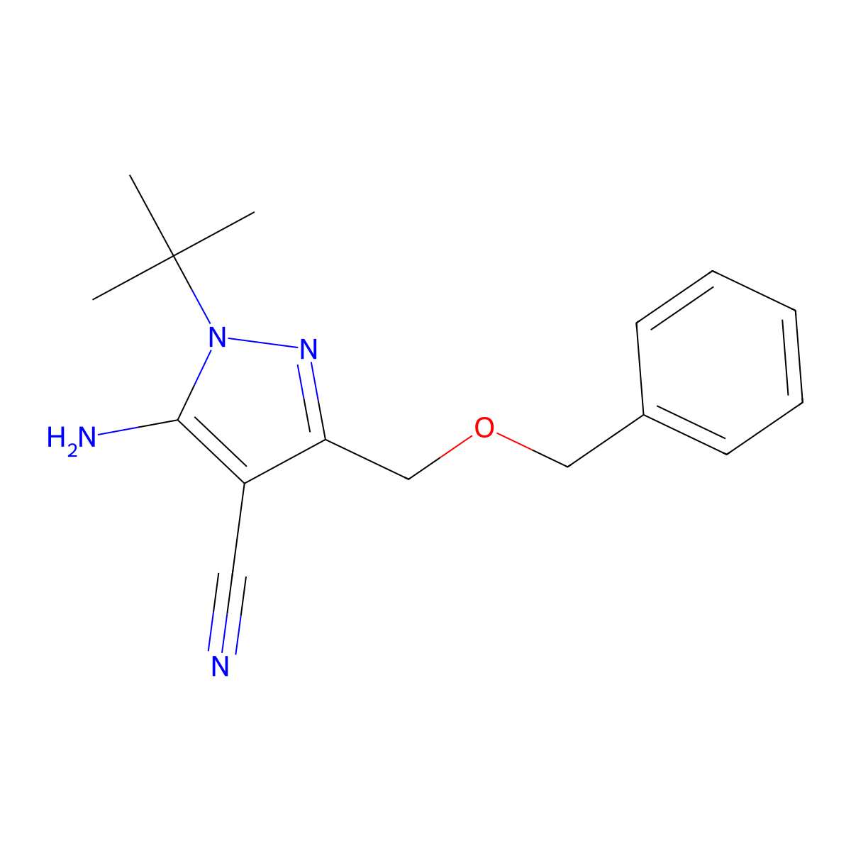 5-Amino-3-(benzyloxymethyl)-1-tert-butyl-1H-pyrazole-4-carbonitrile molecular structure, CAS 1151653-30-3