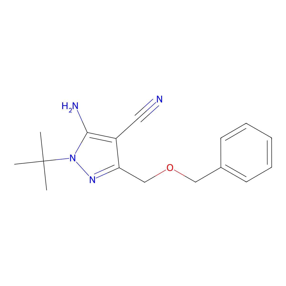 5-Amino-3-(benzyloxymethyl)-1-tert-butyl-1H-pyrazole-4-carbonitrile molecular structure, CAS 1151653-30-3