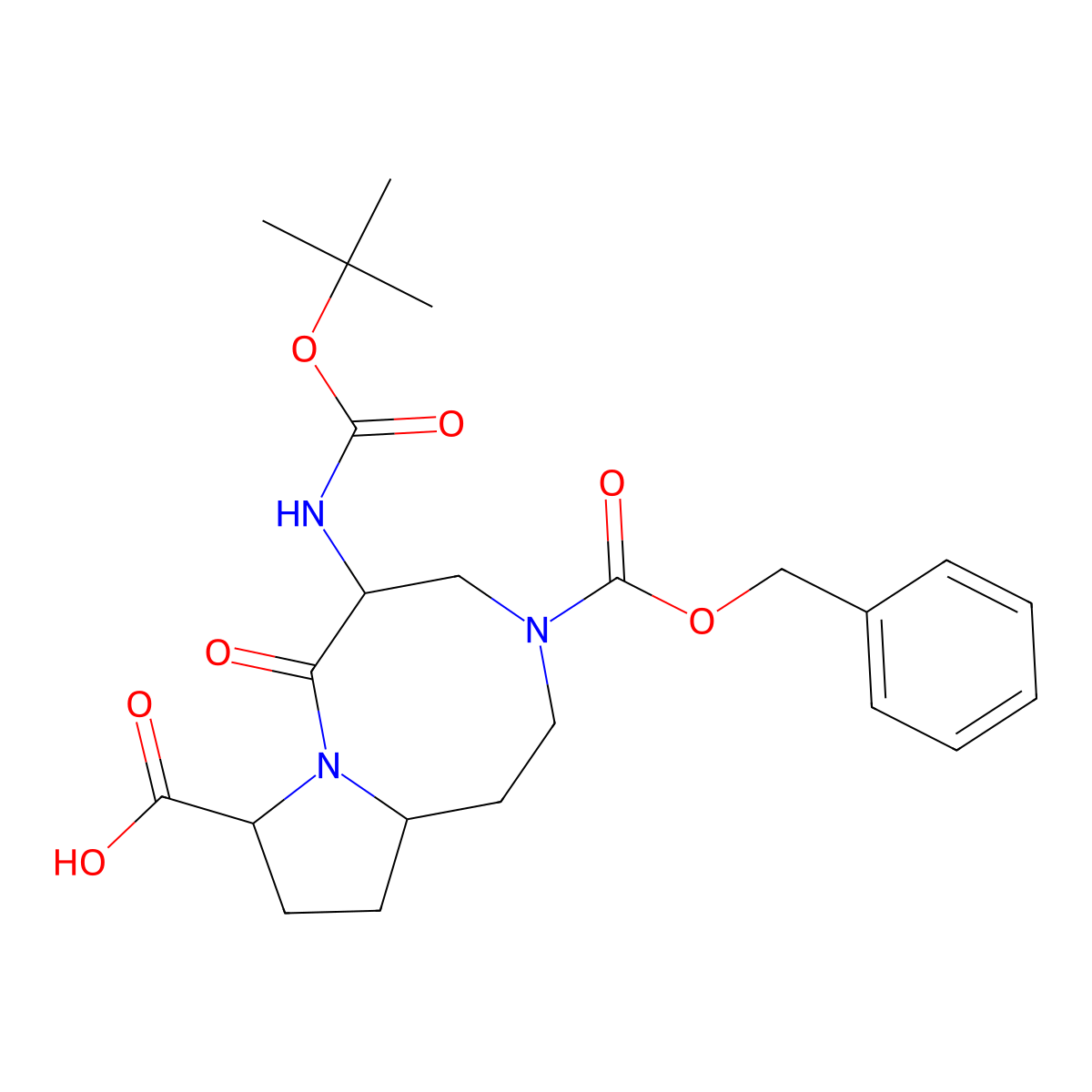 (5S,8S,10aR)-3-((benzyloxy)carbonyl)-5-((tert-butoxycarbonyl)amino)-6-oxodecahydropyrrolo[1,2-a][1,5]diazocine-8-carboxylic acid molecular structure, CAS 1151889-89-2