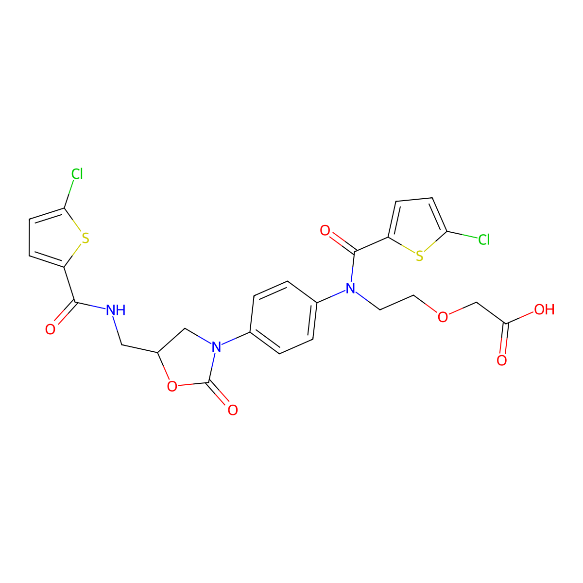 (S)-2-(2-(5-Chloro-N-(4-(5-((5-chlorothiophene-2-carboxamido)methyl)-2-oxooxazolidin-3-YL)phenyl)thiophene-2-carboxamido)ethoxy)acetic acid molecular structure, CAS 1151893-81-0