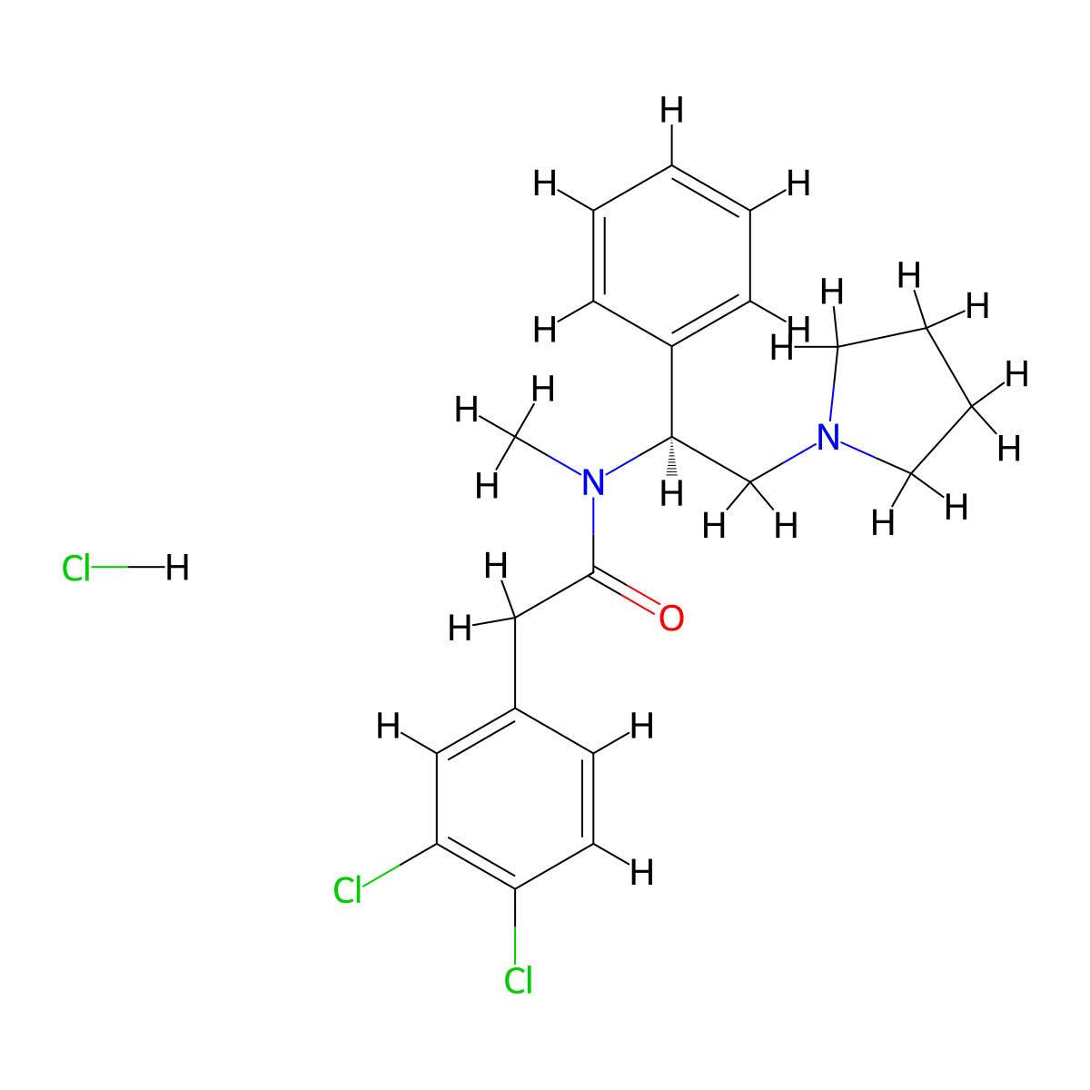 Benzeneacetamide, 3,4-dichloro-N-methyl-N-((1S)-1-phenyl-2-(1-pyrrolidinyl)ethyl)-, hydrochloride (1:1) molecular structure, CAS 115199-84-3
