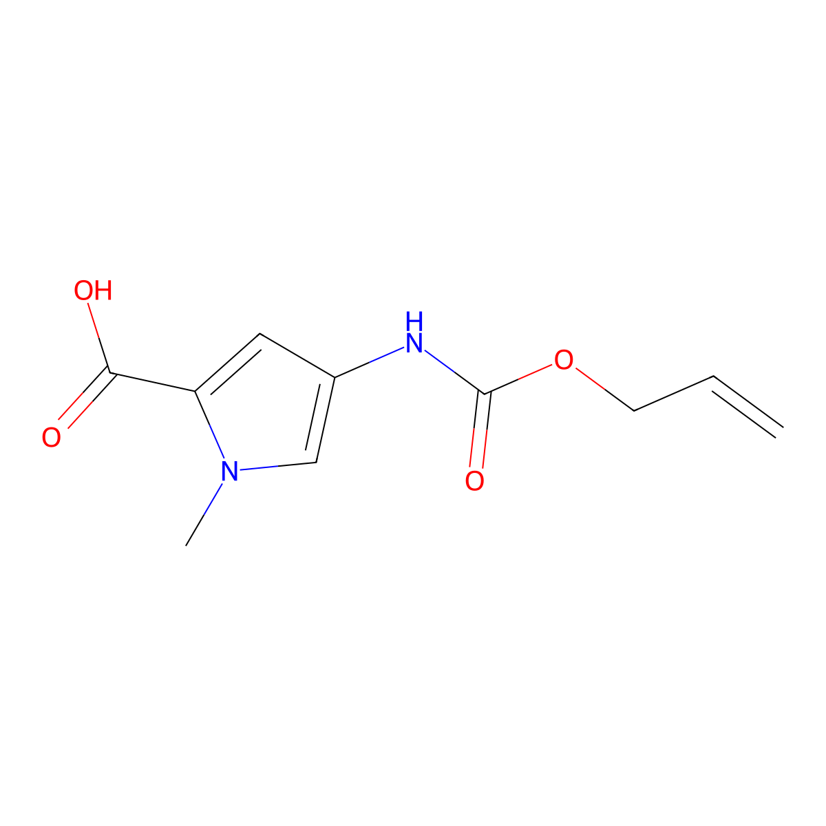 1-methyl-4-{[(prop-2-en-1-yloxy)carbonyl]amino}-1H-pyrrole-2-carboxylic acid molecular structure, CAS 1152017-84-9