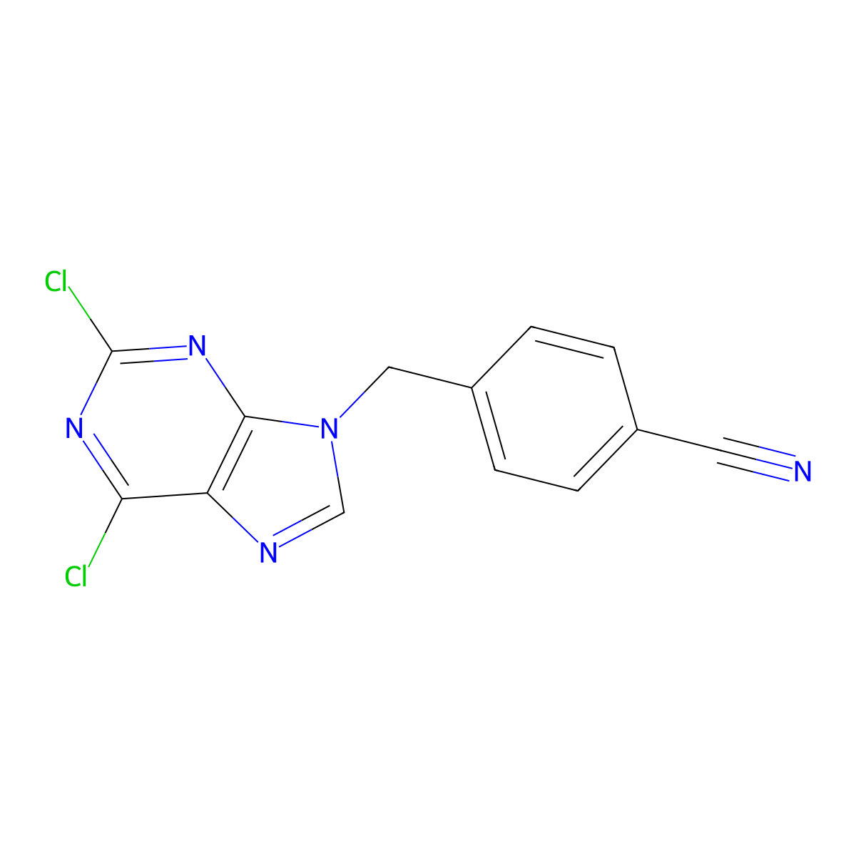 4-((2,6-Dichloro-9h-purin-9-yl)methyl)benzonitrile molecular structure, CAS 115204-76-7