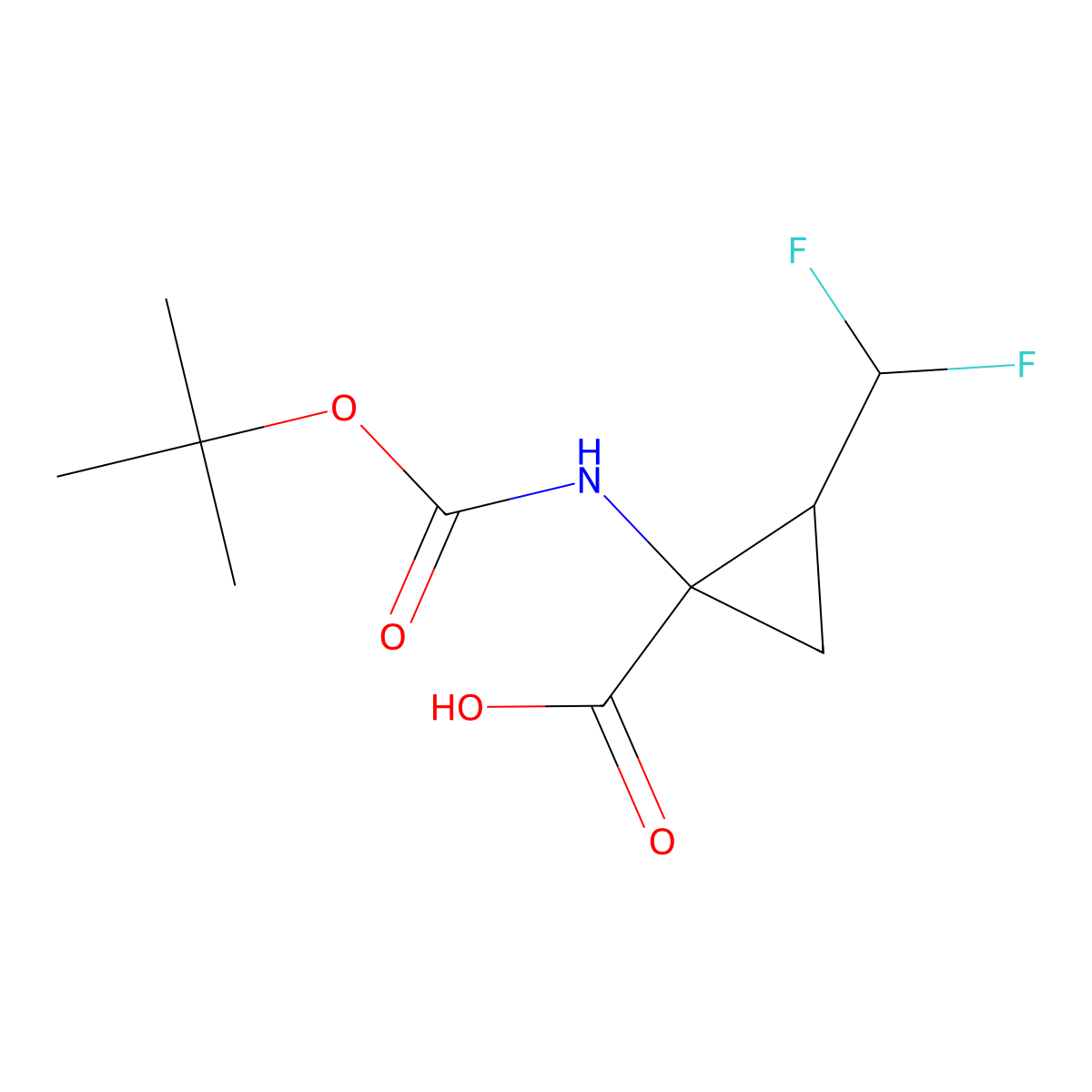 (1R,2R)-1-((tert-Butoxycarbonyl)amino)-2-(difluoromethyl)cyclopropanecarboxylic acid molecular structure, CAS 1152134-45-6