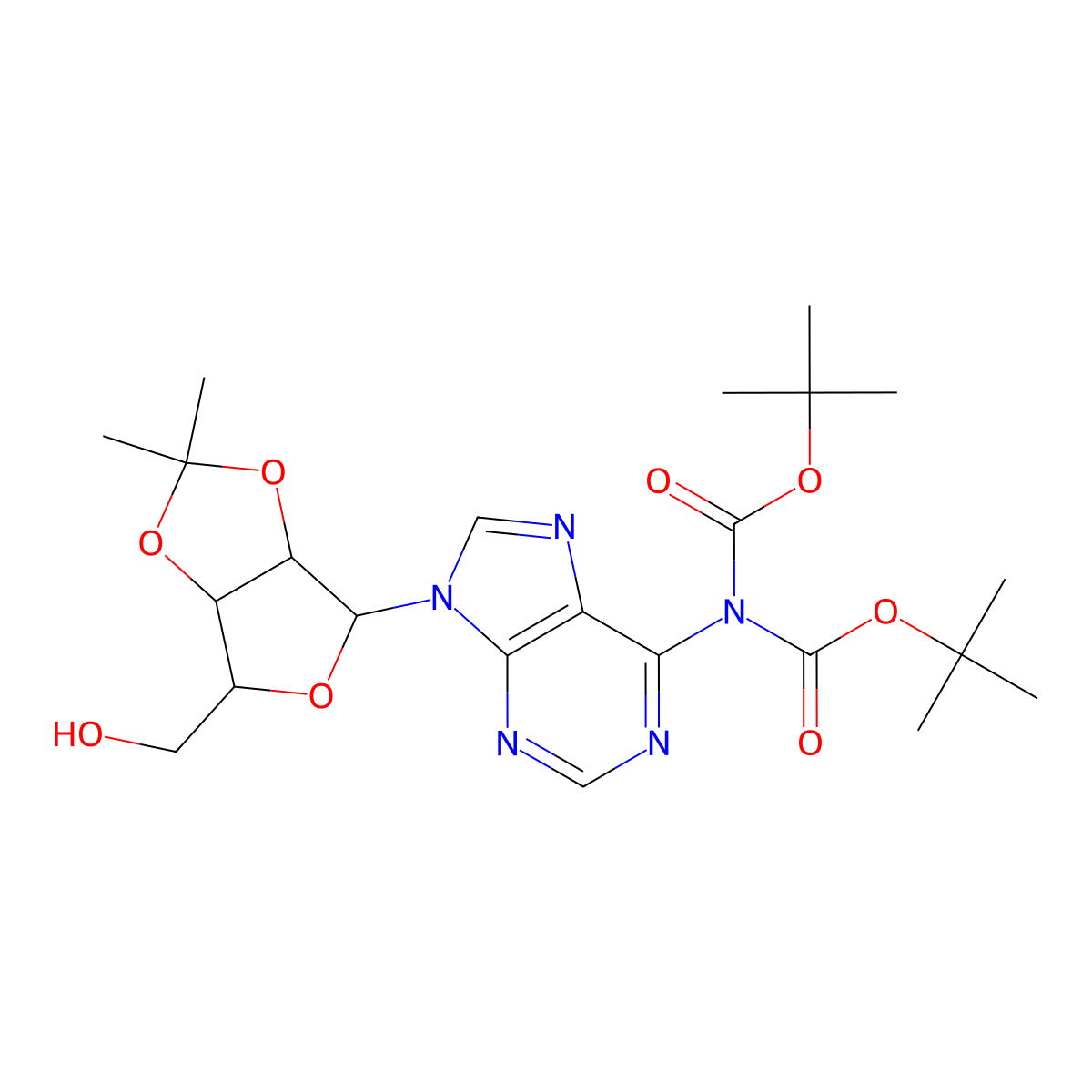 tert-butyl N-{9-[(3aR,4R,6R,6aR)-6-(hydroxymethyl)-2,2-dimethyl-tetrahydro-2H-furo[3,4-d][1,3]dioxol-4-yl]-9H-purin-6-yl}-N-[(tert-butoxy)carbonyl]carbamate molecular structure, CAS 1152172-19-4