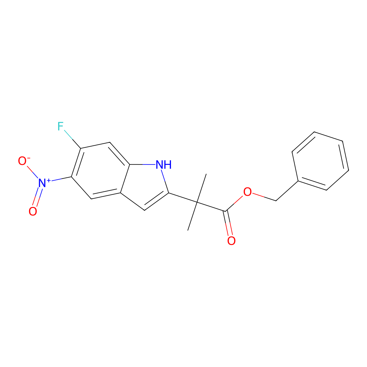 Benzyl 2-(6-fluoro-5-nitro-1H-indol-2-yl)-2-methylpropanoate molecular structure, CAS 1152311-77-7